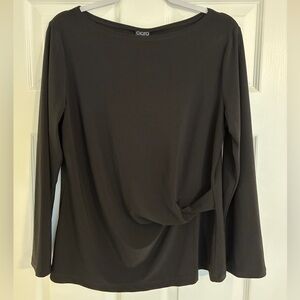 Clara Sun Woo Top Women’s Large Black Twist Front Long Sleeve Blouse Office Work